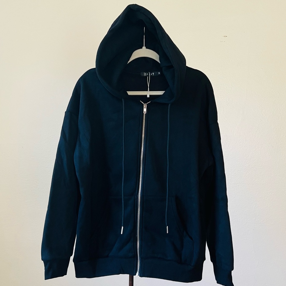 Women's Drawstring Zip Up Cute Hoodies Fall Jacket Oversized size medium black - Picture 5 of 10
